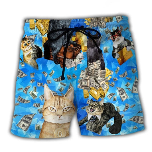 Cool Cat Love Money Lifestyle Beach Shorts Print View For Coastal Escapes And Casual Outings