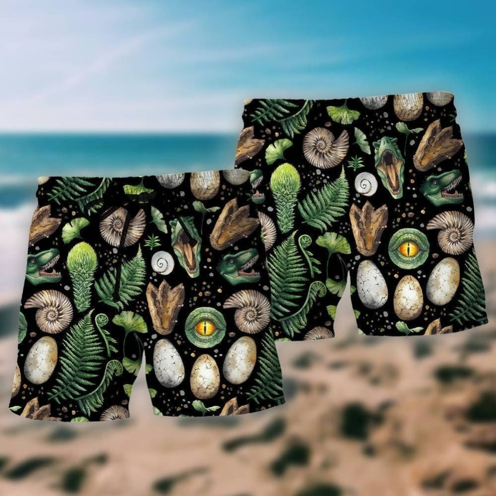 Dinosaur Tropical Leaf Wildlife Beach Shorts For Tropical Getaways And Weekend Adventures