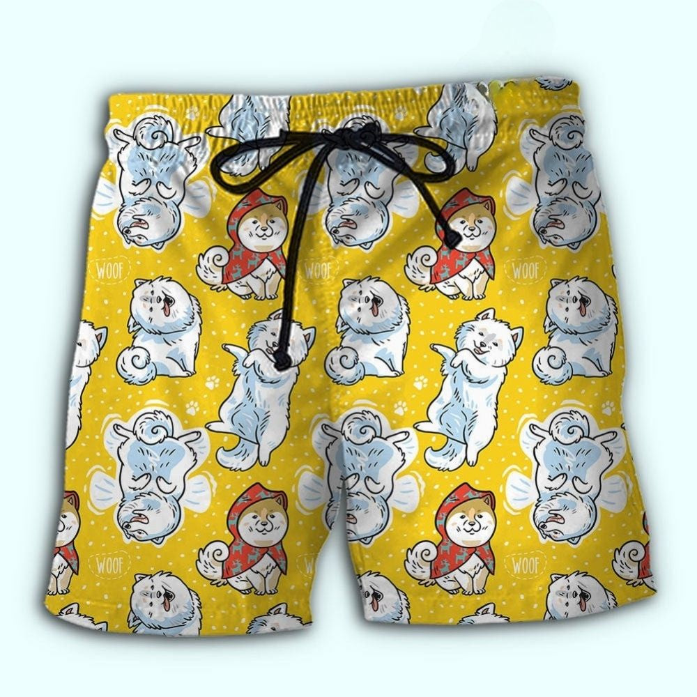 Samoyed Sunshine Yellow Dog Lover Beach Shorts For Summer Vacation And Coastal Travel
