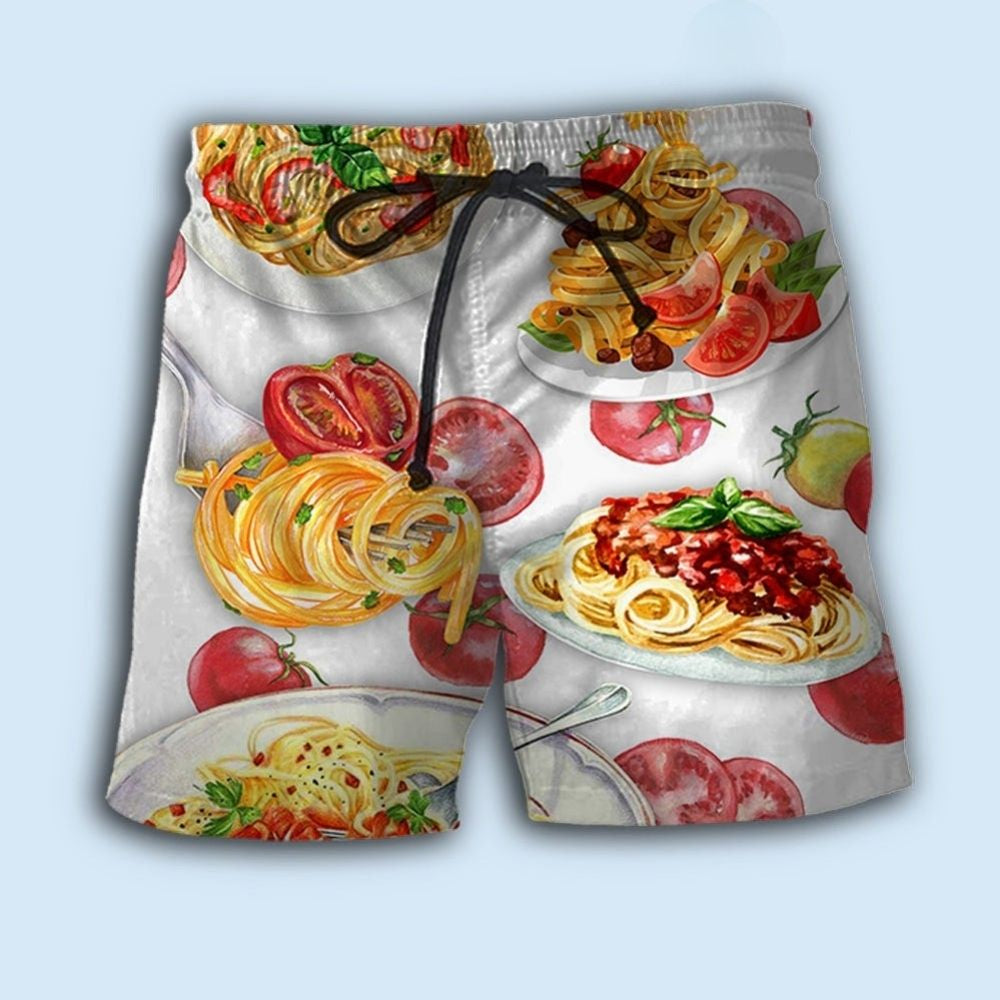 Pasta Lover Comfort Food Happiness Beach Shorts Design View For Poolside Relaxation And Holiday Trips