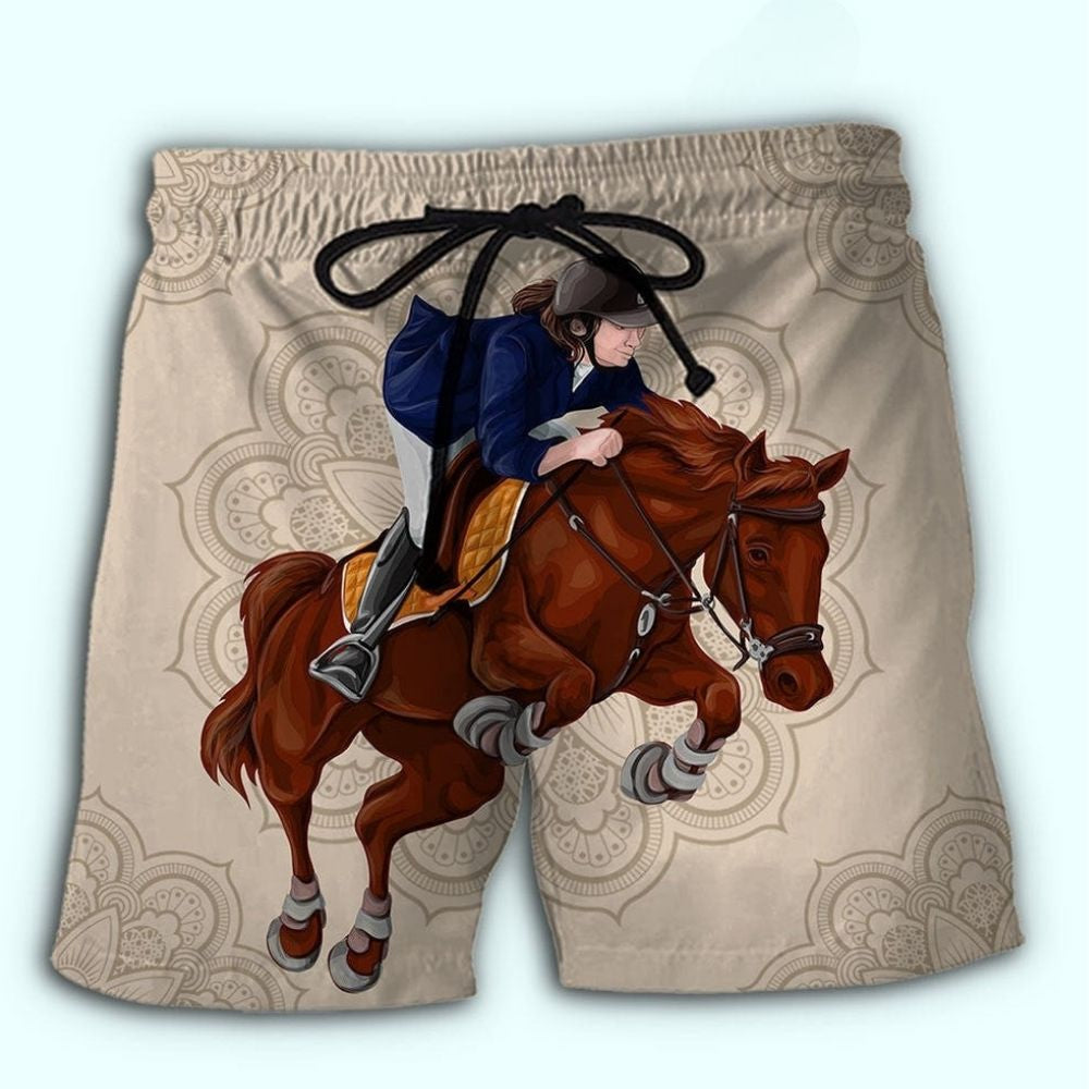 Horse Riding Adventure Lifestyle Beach Shorts Design Detail For Casual Warm Weather Outfits