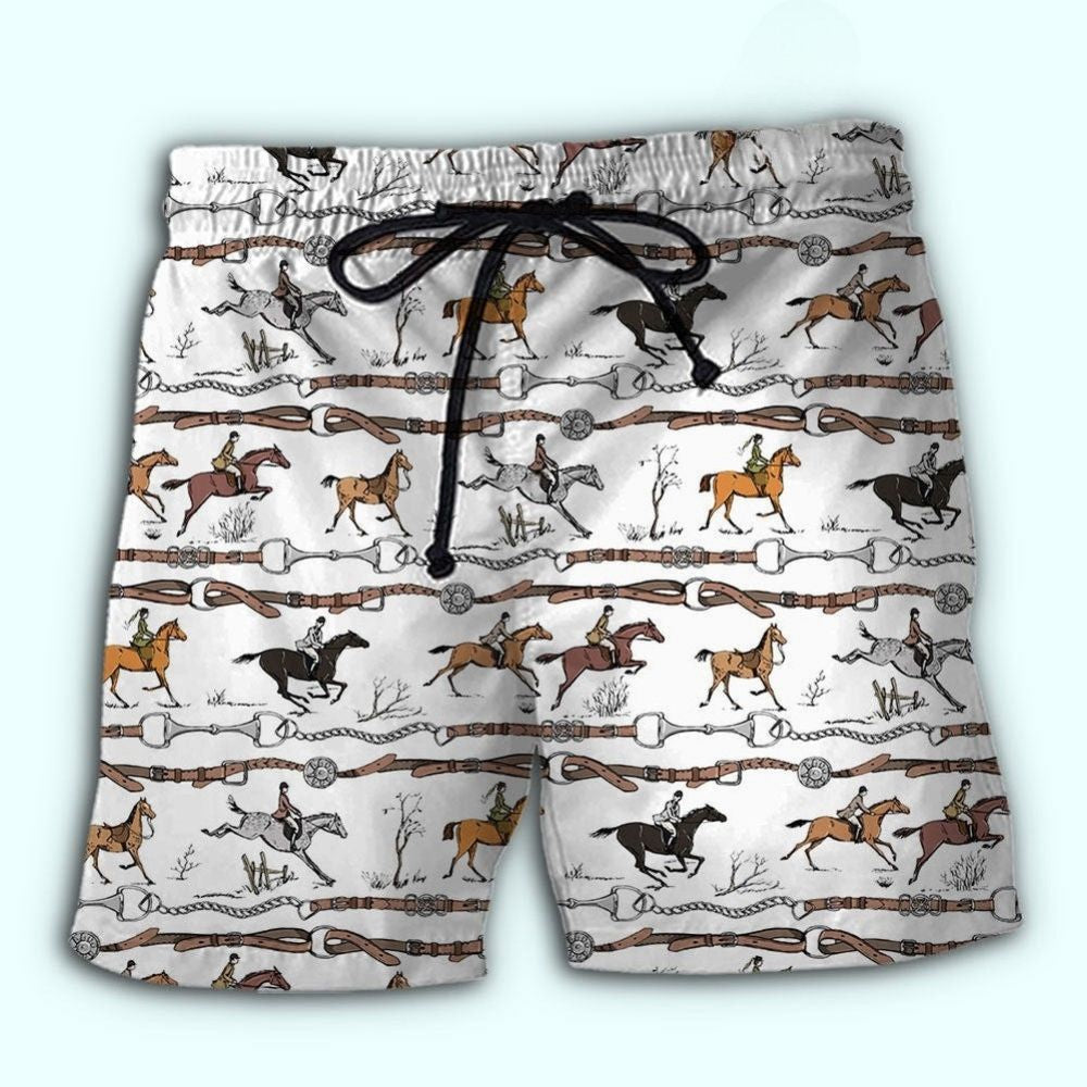 Jumping Horse Dynamic Equestrian Beach Shorts For Summer Vacation And Coastal Travel
