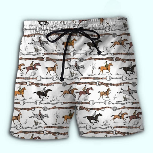 Jumping Horse Dynamic Equestrian Beach Shorts For Summer Vacation And Coastal Travel