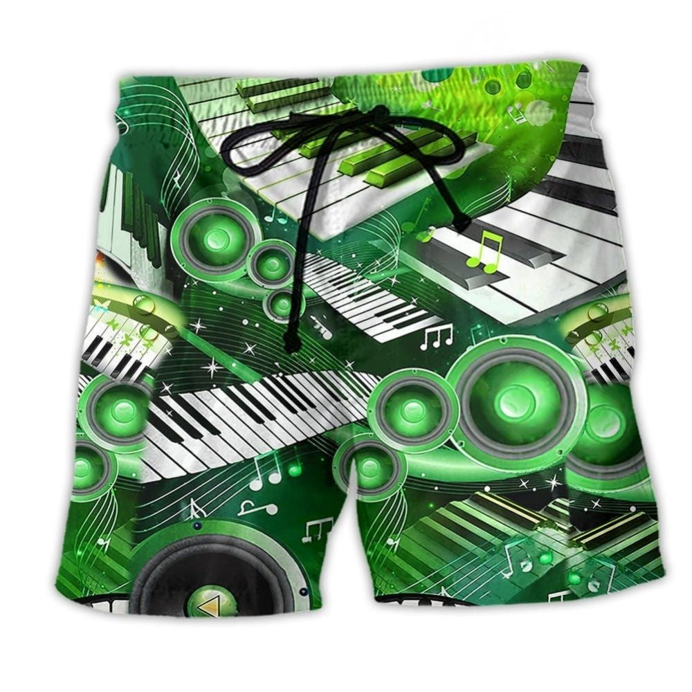 Music Green Beach Shorts Print Detail For Casual Warm Weather Outfits