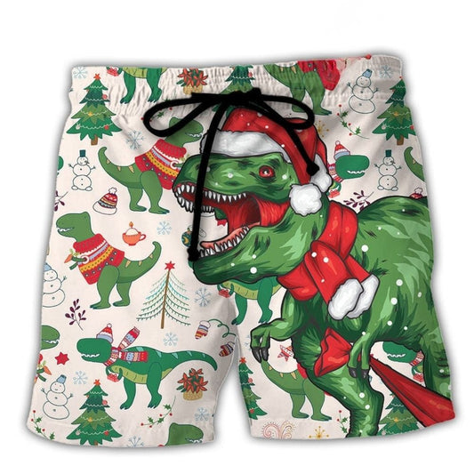 Christmas Dinosaur Holiday Fun Beach Shorts For Resort Travel And Thoughtful Summer Gifting