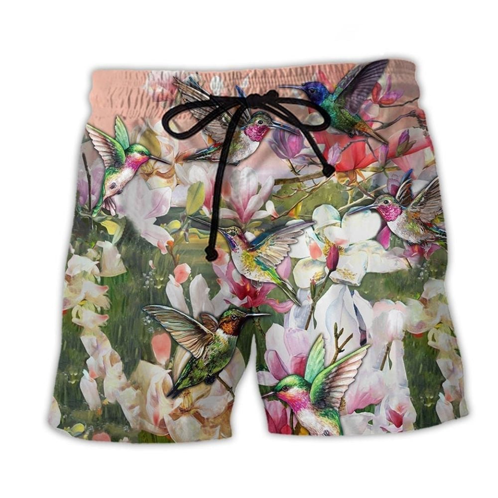 Hummingbird Magnolia Bloom Beach Shorts For Holiday Cruises And Comfortable Resort Style