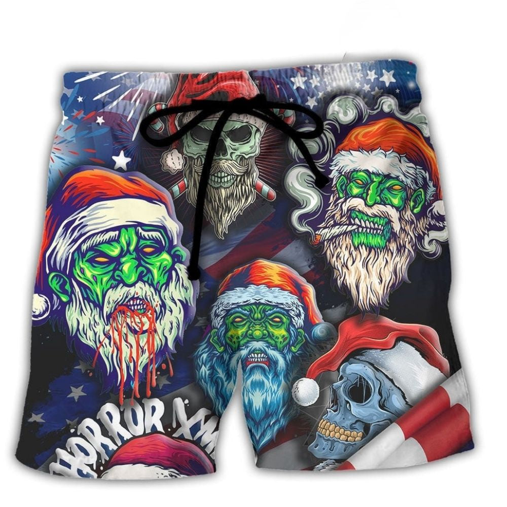 Christmas Skull Flag Skeleton Beach Shorts Design View For Poolside Relaxation And Holiday Trips