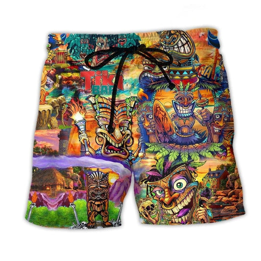 Tiki Aloha Spirit Summer Beach Shorts Pattern View For Island Getaways And Summer Trips
