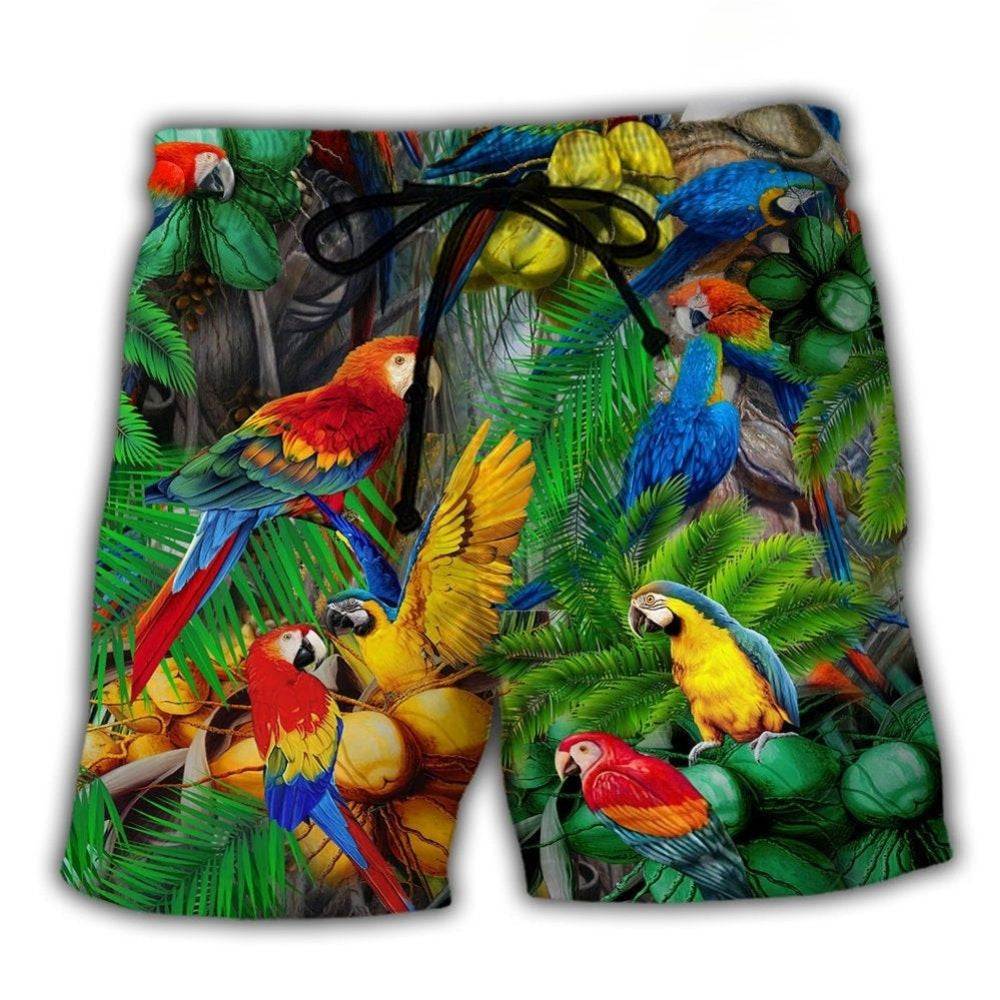 Parrot Coconut Tropical Beach Shorts For Weekend Escapes And Comfortable Daily Wear