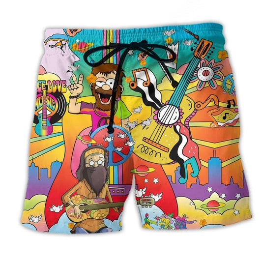 Bohemian Peace Music Beach Shorts For Resort Days And Lightweight Summer Style