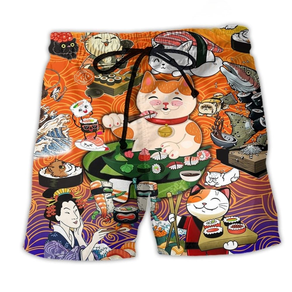 Cat Sushi Beach Shorts For Poolside Relaxation And Distinctive Seasonal Style
