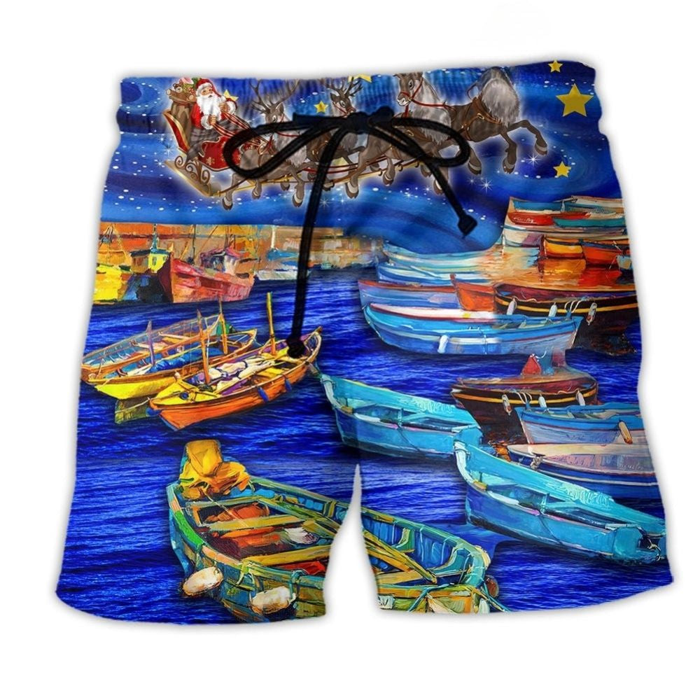 Christmas Santa Boat Beach Shorts For Warm Weather Outings And Bright Summer Outfits