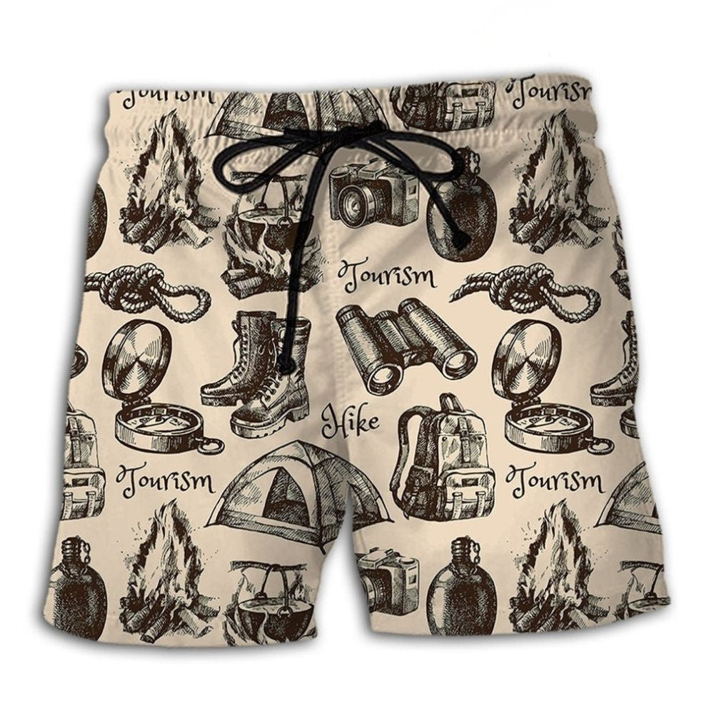 Vintage Hiking Gear Outdoor Adventure Beach Shorts Graphic Detail For Resort Trips And Casual Outings