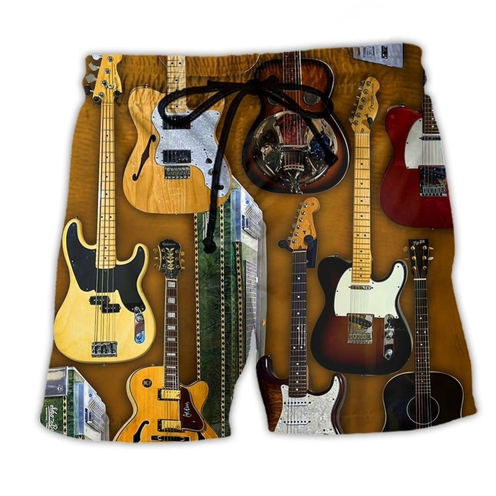 Vintage Guitar Minimal Beach Shorts For Summer Festivals And Thoughtful Gift Giving