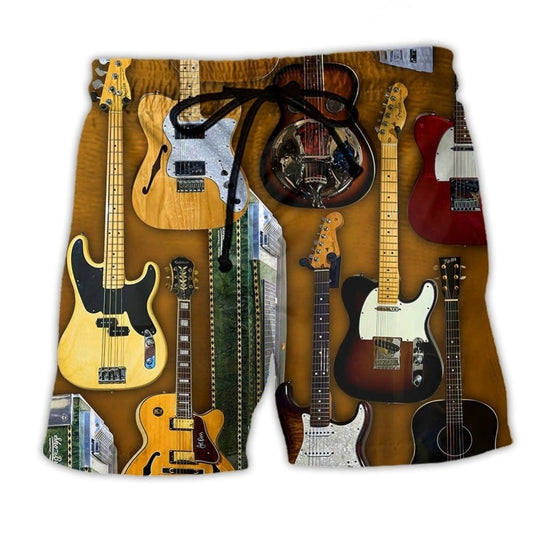 Vintage Guitar Minimal Beach Shorts For Summer Festivals And Thoughtful Gift Giving