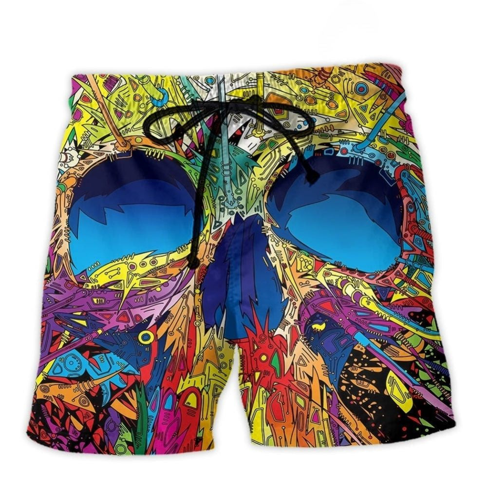 Colorful Skull Summer Beach Shorts For Summer Vacations And Easy Warm Weather Wear