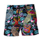 Owl Flowers Colorful Beach Shorts Print Detail For Relaxed Warm Weather Outfits
