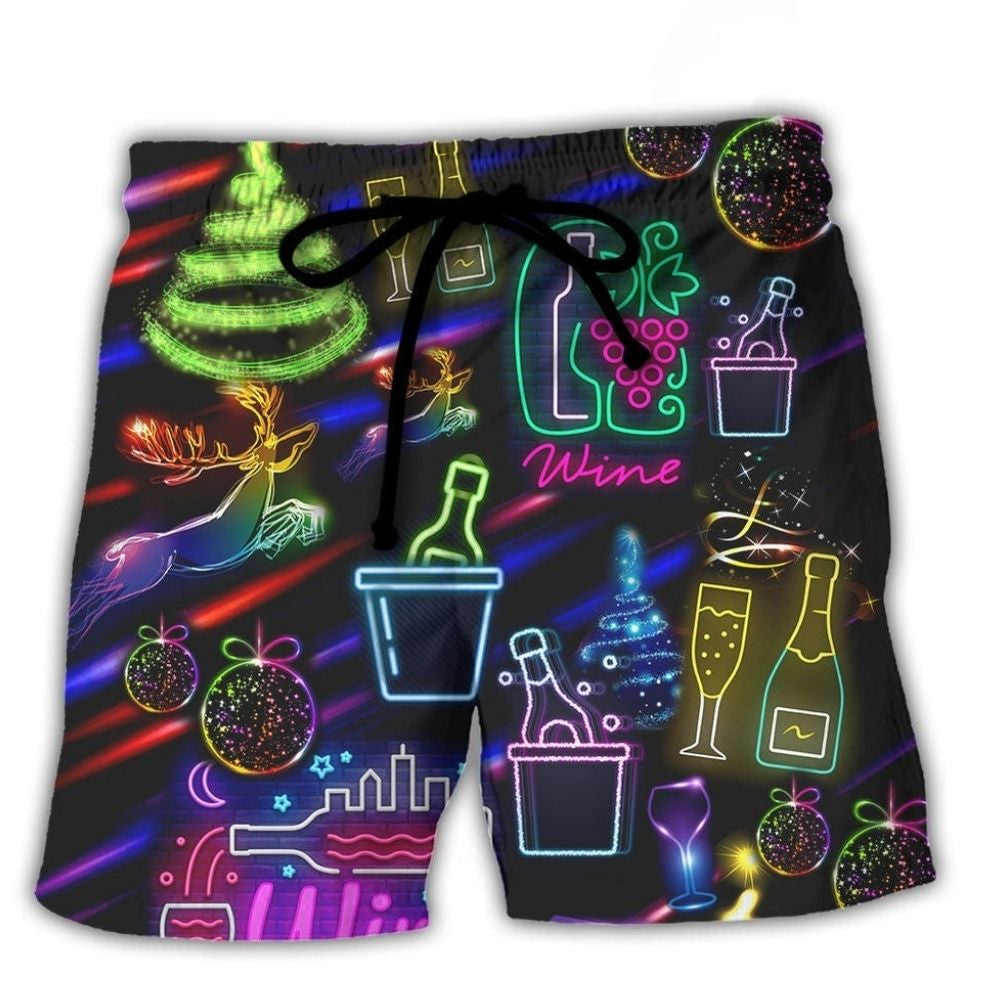 Christmas Wine Neon Party Beach Shorts For Coastal Adventures And Relaxed Summer Wear