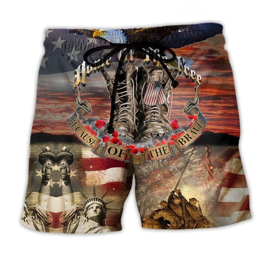 Veteran Proud American Beach Shorts Artwork Detail For Casual Warm Weather Outfits
