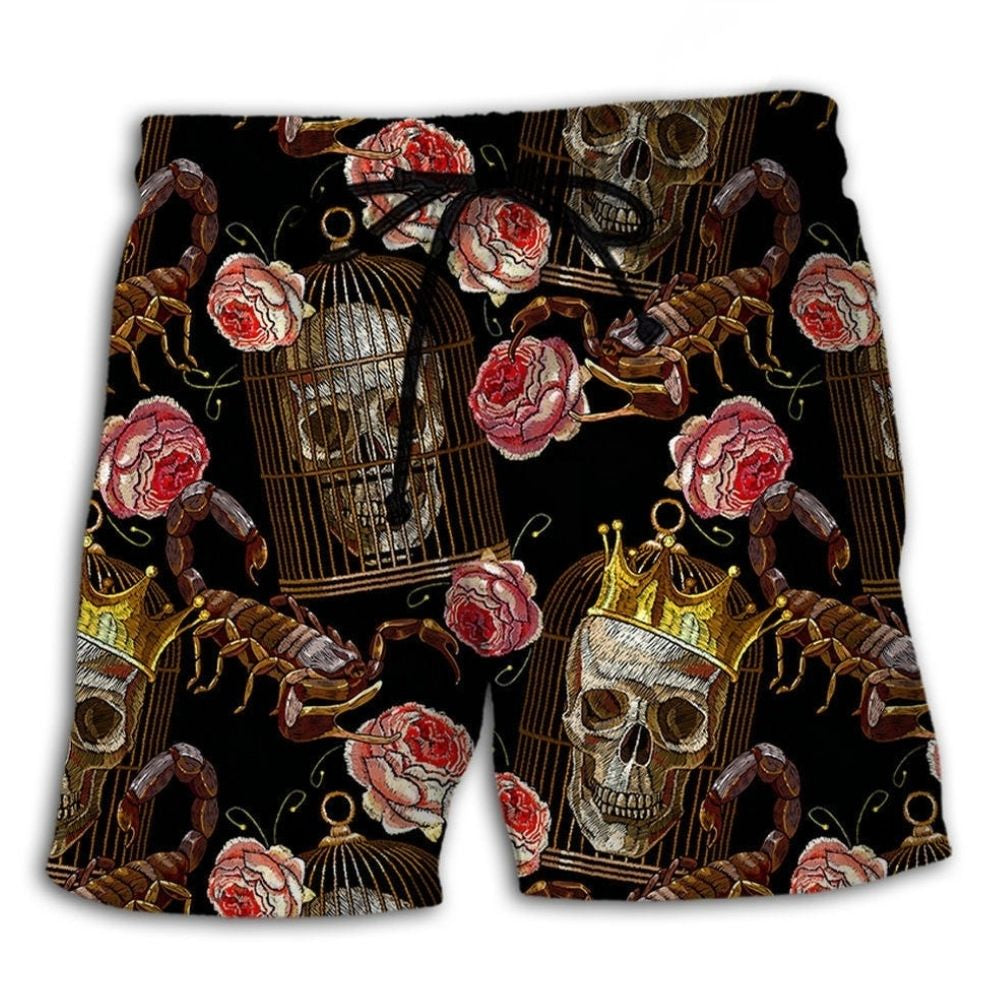 Skull Scorpion Rose Dark Beach Shorts Design View For Summer Events And Coastal Getaways