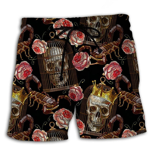 Skull Scorpion Rose Dark Beach Shorts Design View For Summer Events And Coastal Getaways