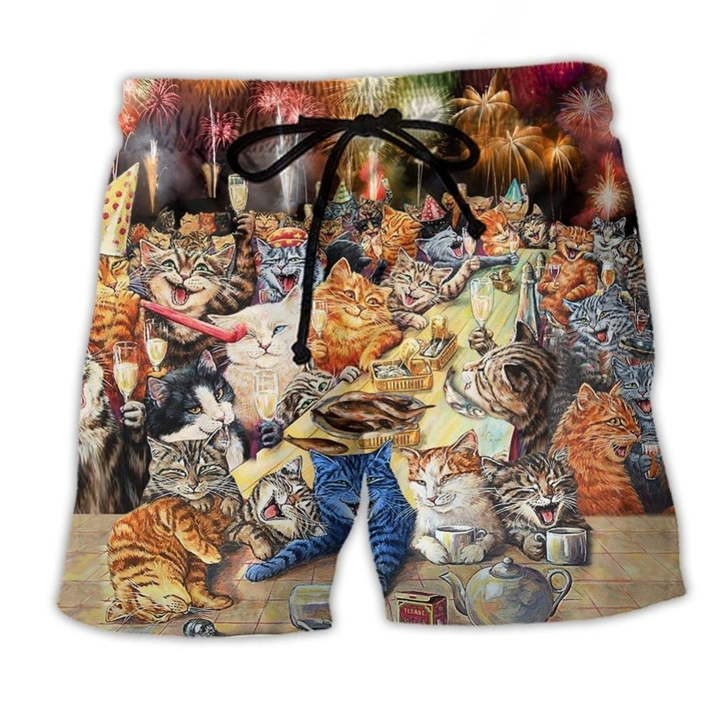 Cat Year Fireworks Beach Shorts For Poolside Relaxation And Flexible Everyday Wear