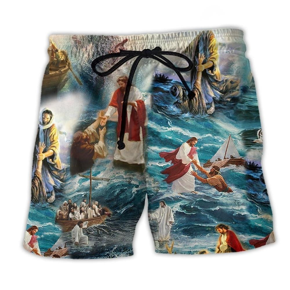 Jesus Saved My Beach Shorts Print Detail For Resort Days And Outdoor Gatherings