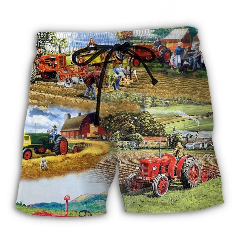 Farm Tractor Painting Rustic Beach Shorts Design View For Summer Events And Coastal Getaways