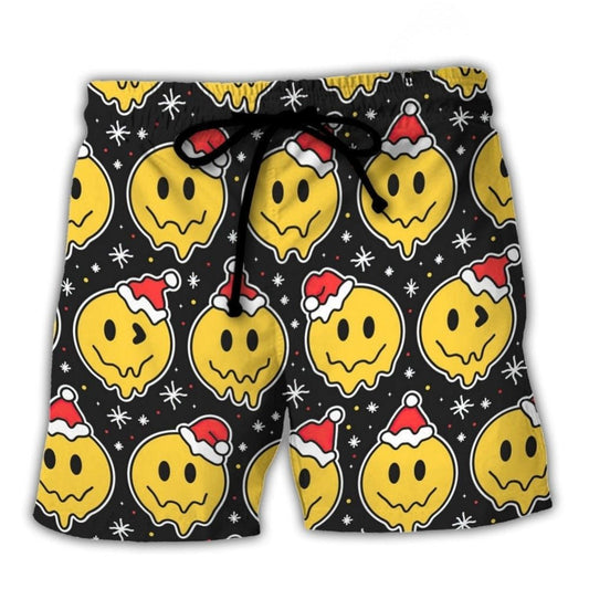 Christmas Smile Santa Hat Beach Shorts Artwork Detail For Comfortable Everyday Summer Wear