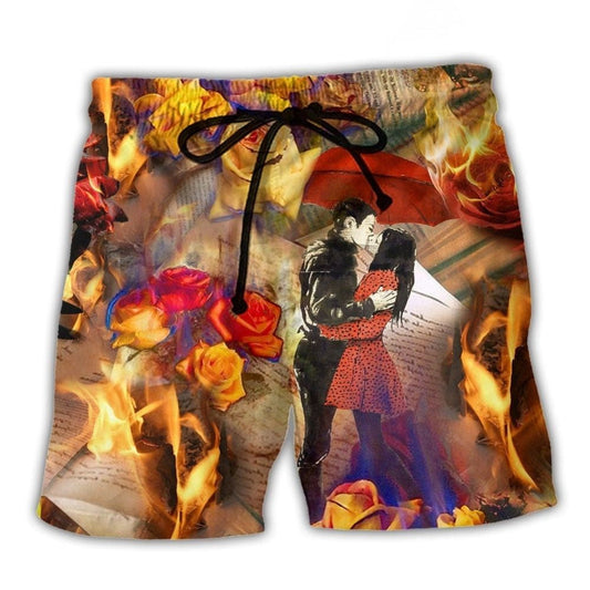 Roses Speak Of Love Quote Beach Shorts Design Detail For Casual Warm Weather Outfits