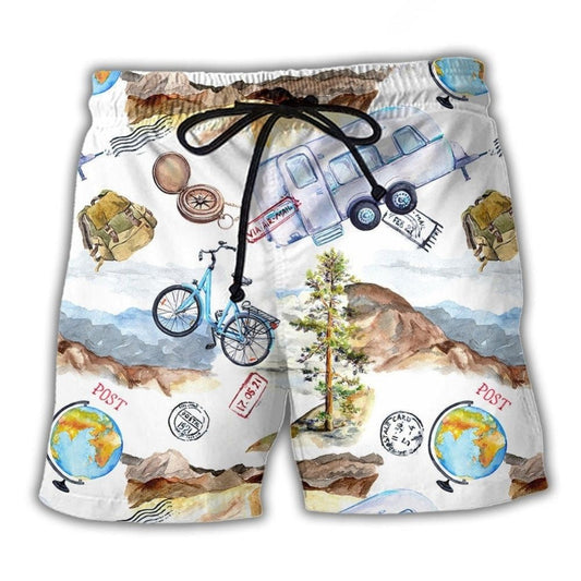 Hiking Adventure Explore The World Beach Shorts Pattern View For Resort Days And Outdoor Activities