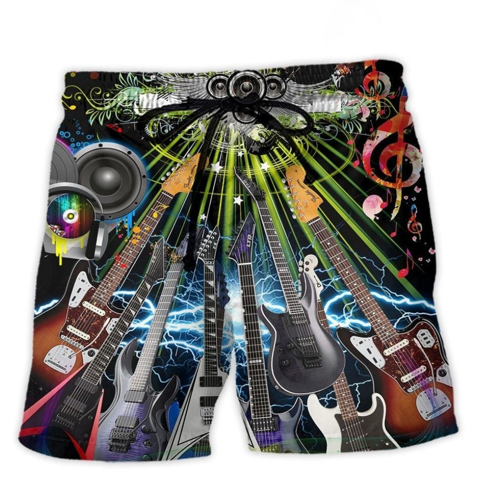Electric Guitar Music Lifestyle Beach Shorts For Resort Getaways And Comfortable Daily Wear