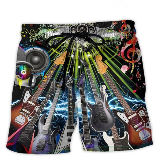 Electric Guitar Music Lifestyle Beach Shorts For Resort Getaways And Comfortable Daily Wear