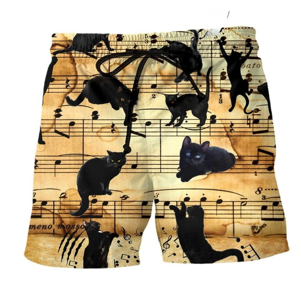 Cat Music Lover Playful Beach Shorts Design Detail For Resort And Beach Day Style