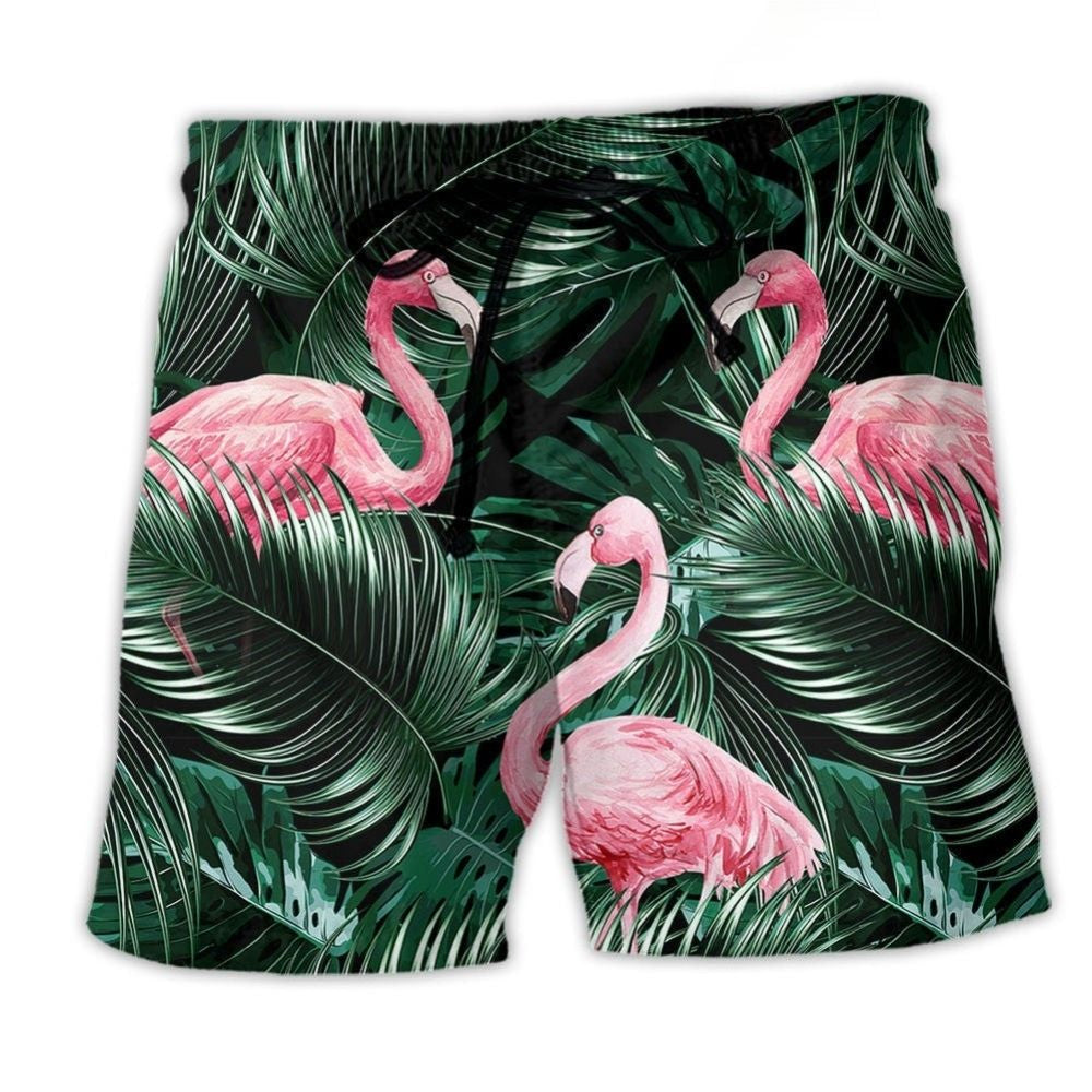 Flamingo Tropical Leaf Beach Shorts For Relaxed Shoreline Days And Leisure And Relaxation