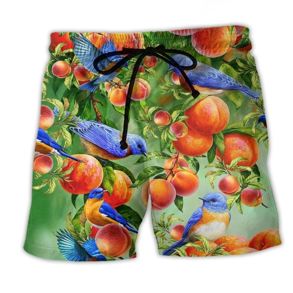 Peach Blue Bird Minimal Beach Shorts Design Detail For Casual Warm Weather Outfits
