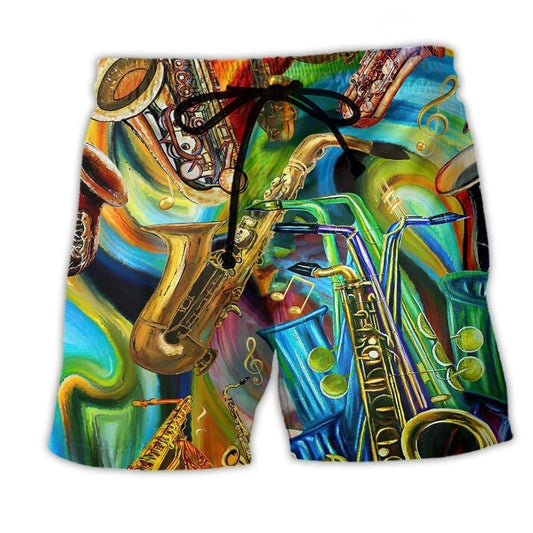 Saxophone Music Second Language Beach Shorts For Music Festival Travel And Summer Style