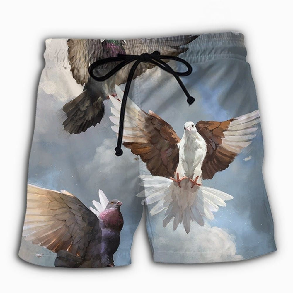 Flying Dove Peaceful Sky Beach Shorts For Sunny Holidays And Comfortable Daily Styling