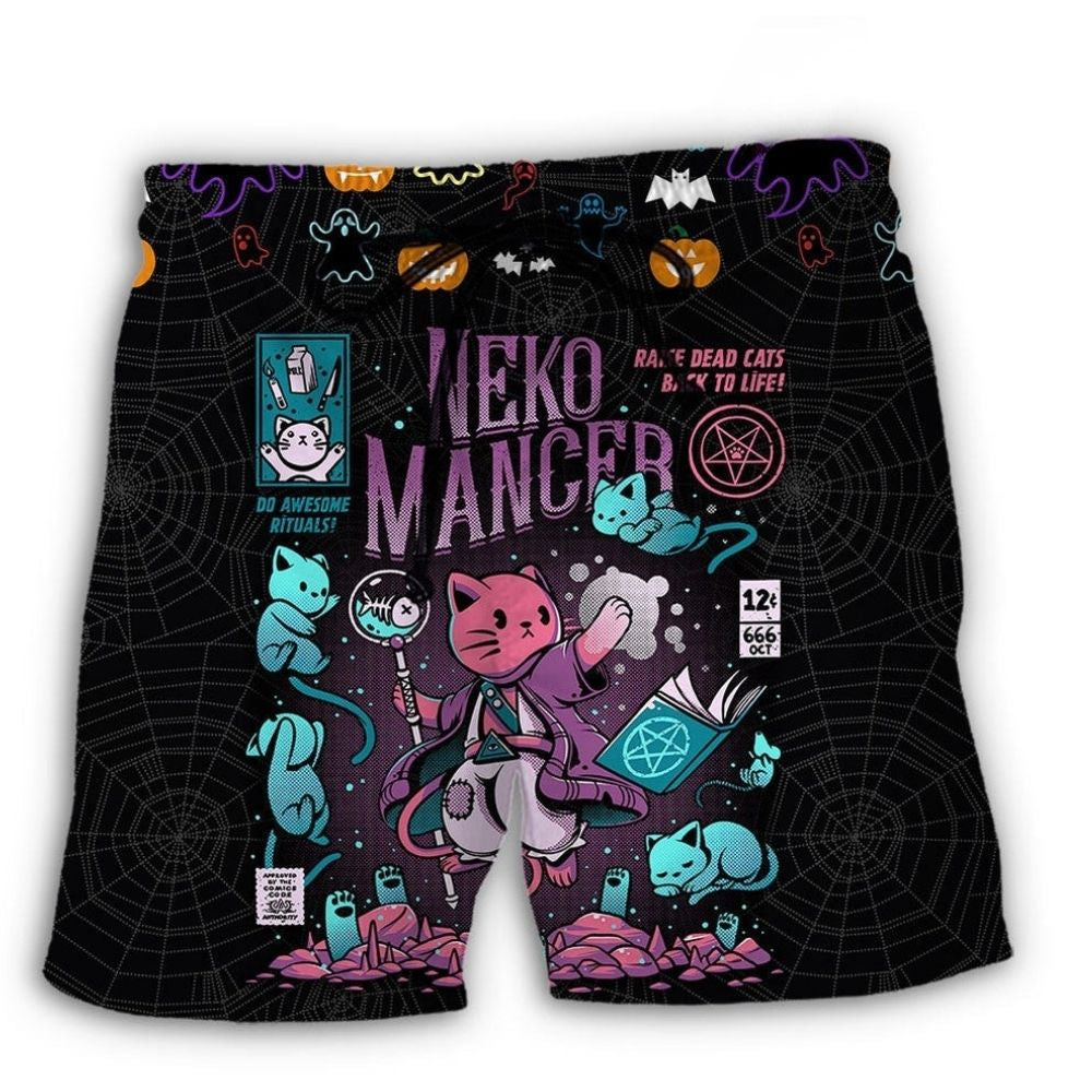 Neko Mancer Halloween Cat Beach Shorts For Coastal Road Trips And Weekend Casual Style