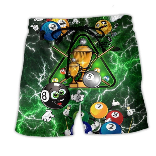 Billiard Lover Humor Green Beach Shorts Design Detail For Resort And Beach Day Style
