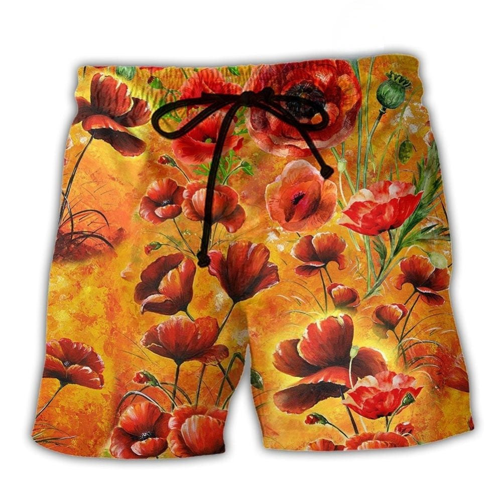 Poppies Remembrance Floral Beach Shorts Graphic Detail For Resort Trips And Casual Outings