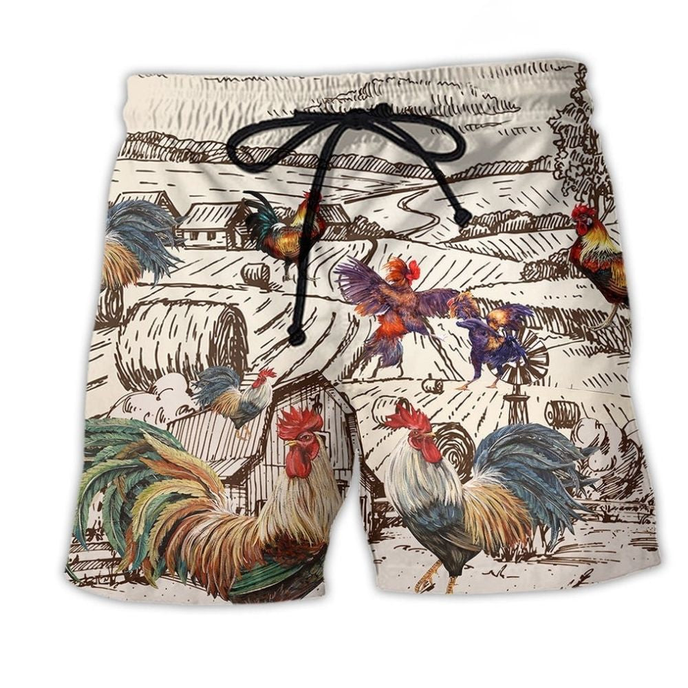 Rooster Farm Beach Shorts For Coastal Adventures And Bright Summer Outfits