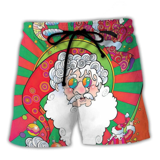 Christmas Santa Psychedelic Color Beach Shorts Pattern Detail For Relaxed Warm Weather Outfits