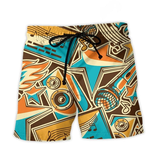 Vintage Karaoke Colorful Music Lover Beach Shorts Design Detail For Weekend Getaways And Beach Days