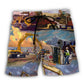 Construction Crane Industrial Beach Shorts Pattern View For Coastal Holidays And Casual Activities