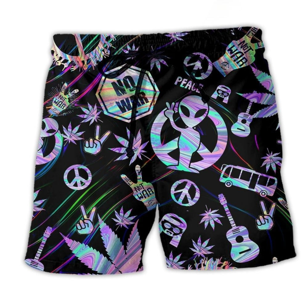 Bohemian Alien Peace Colorful Beach Shorts For Coastal Road Trips And Warm Weather Wardrobe
