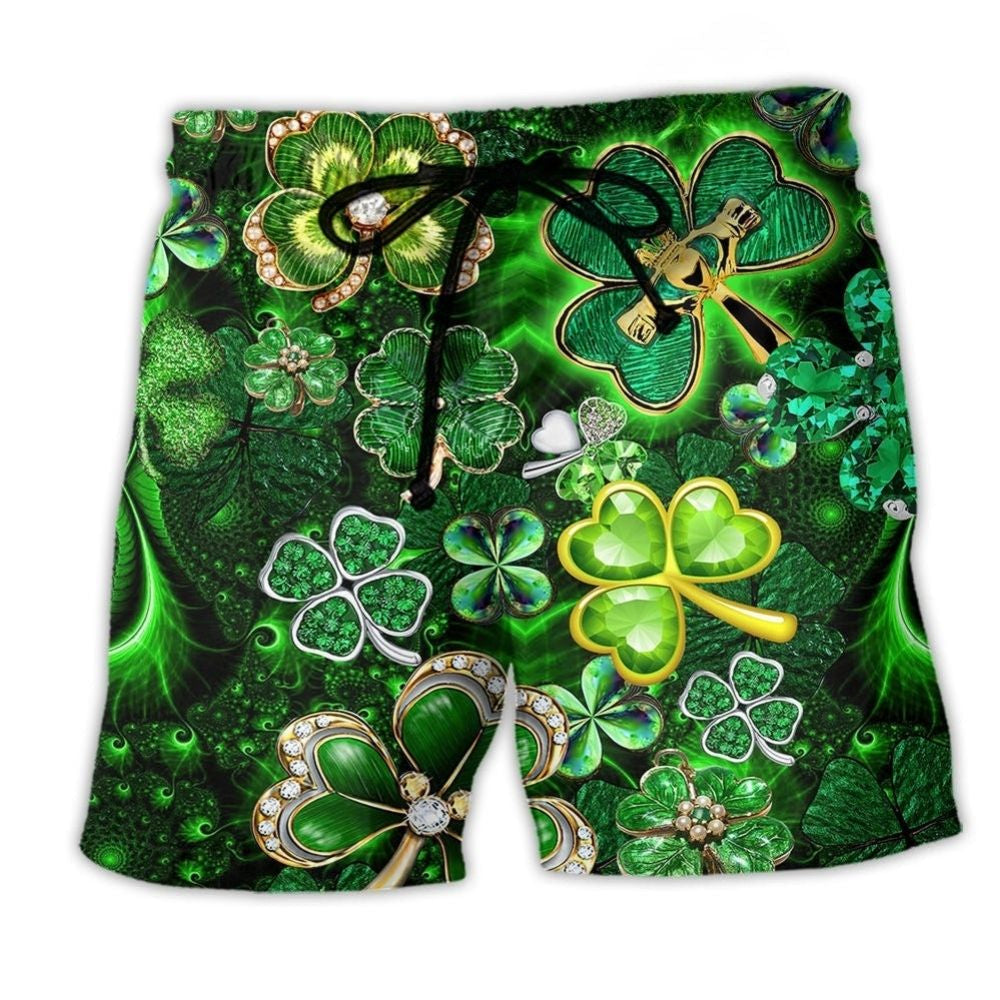 Shamrock Irish Leaf Green Beach Shorts Print Detail For Thoughtful Gift Giving