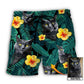 Black Cat Tropical Green Beach Shorts Pattern View For Relaxed Vacation Styling