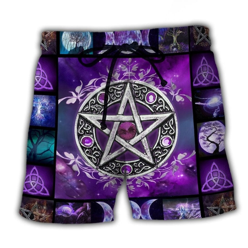 Witchy Pentagram Purple Beach Shorts For Island Escapes And Distinctive Seasonal Style
