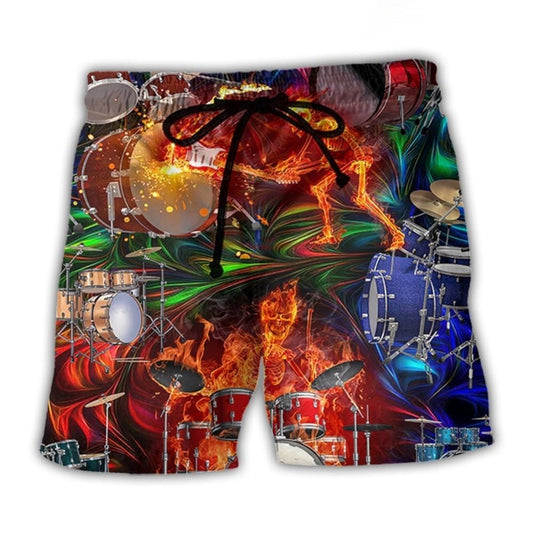 Drum Is My Life Fire Skull Colorful Beach Shorts Graphic Detail For Resort Trips And Casual Outings